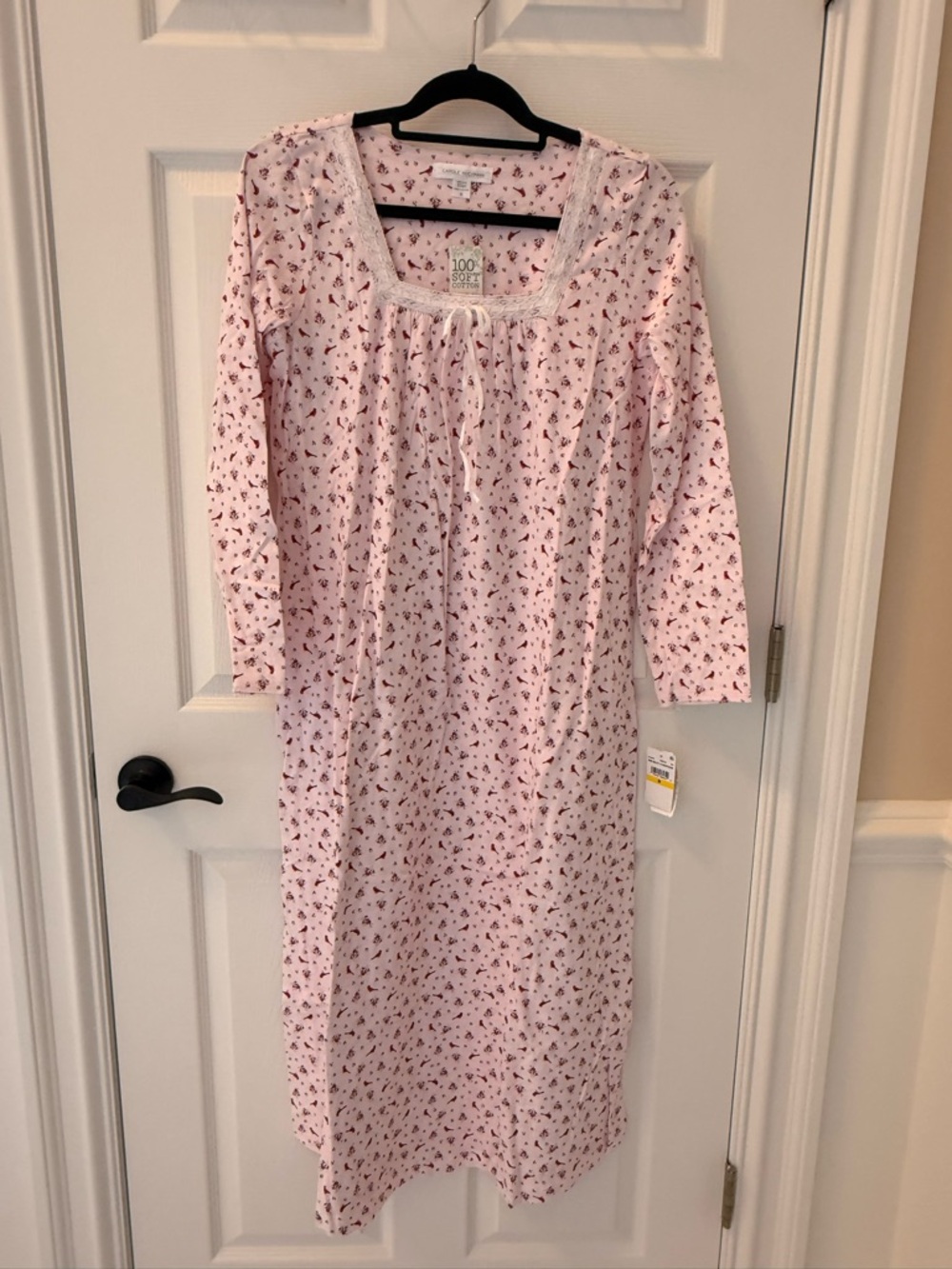 Midnight by Carole Hochman Pink Floral Cotton Nightgown with Lace